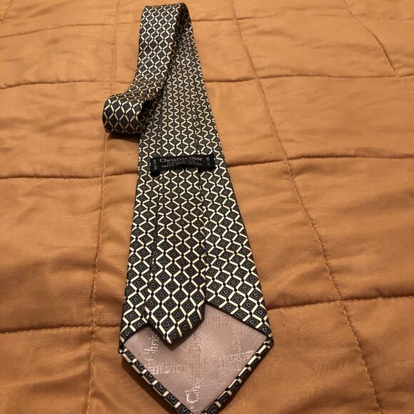 Christian Dior Gold, Bronze & Navy 100% Silk Tie - Picture 6 of 16